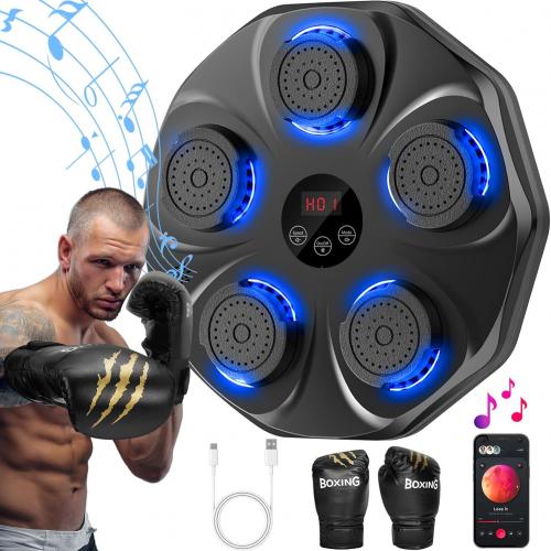 Music Boxing Machine Interactive Punching Trainer with Boxing Gloves Wall Mounted Electronic Boxing Target for Adults Kids